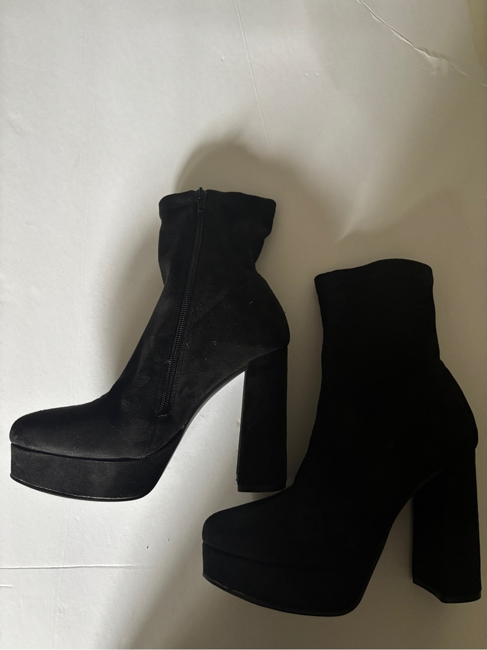 Platform Block Heel Ankle Boots - Black